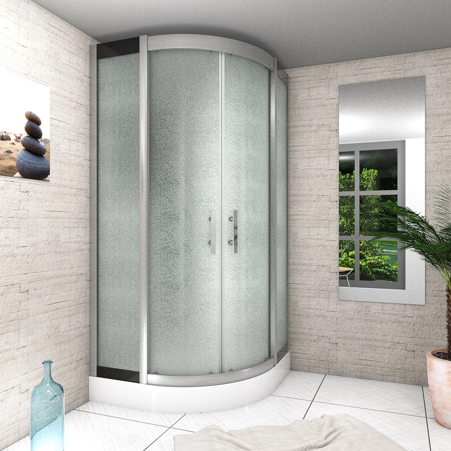 AcquaVapore D46-10M3-EC Dampfdusche 90x90 cm mit Milchglas-Optik und silbernen Rahmen.