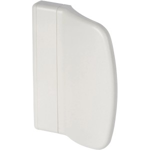 Weißer Alpertec Balkontürgriff aus Kunststoff, flachanliegend und mit verdeckter Verschraubung.