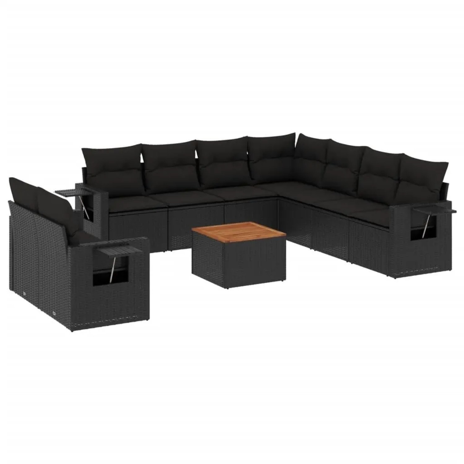 vidaXL 10-Tlg Garten-Sofagarnitur mit Kissen Schwarz Poly Rattan 3224627