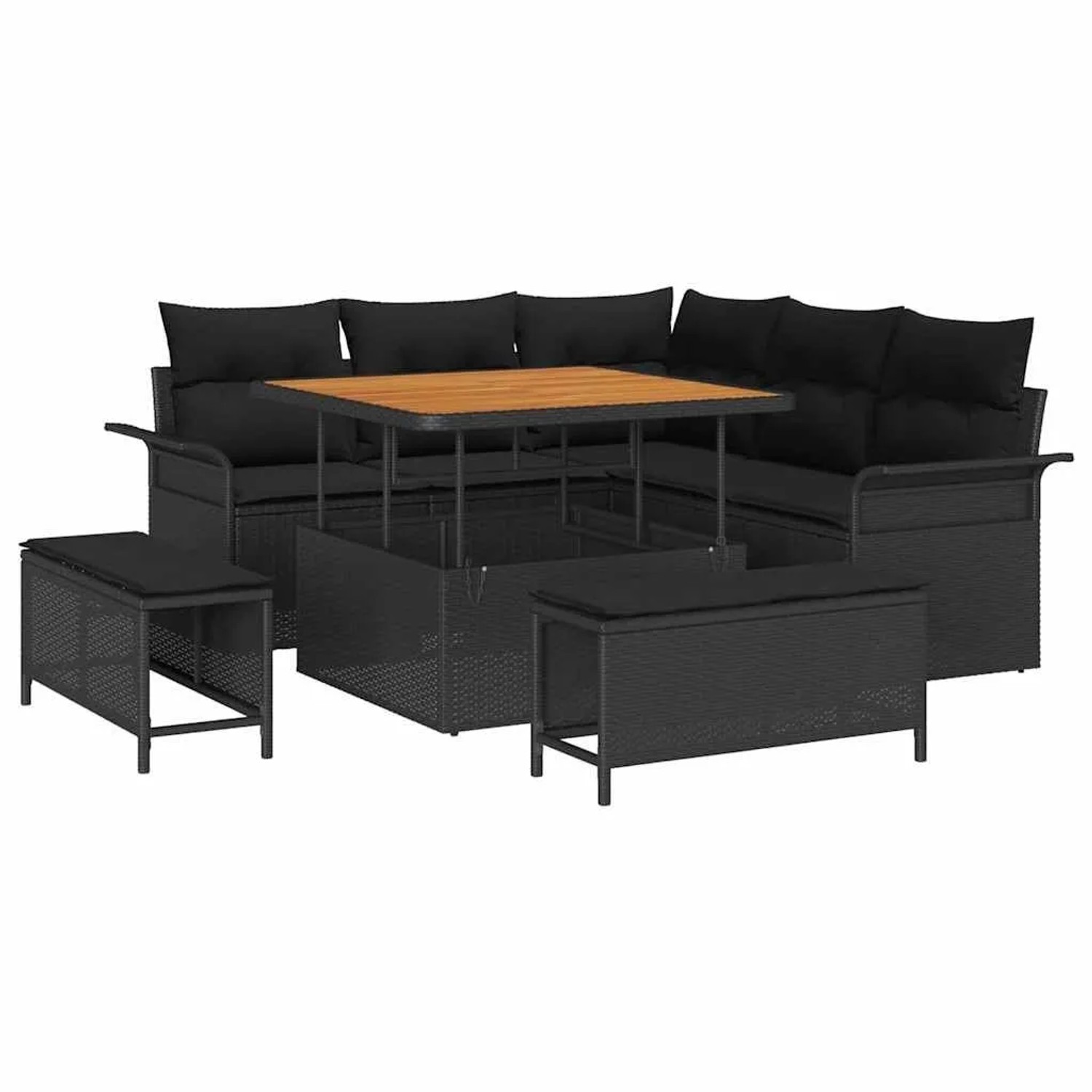 vidaXL Garten-Sofa-Set mit Kissen mit Speicher 8-Tlg Schwarz 3364074