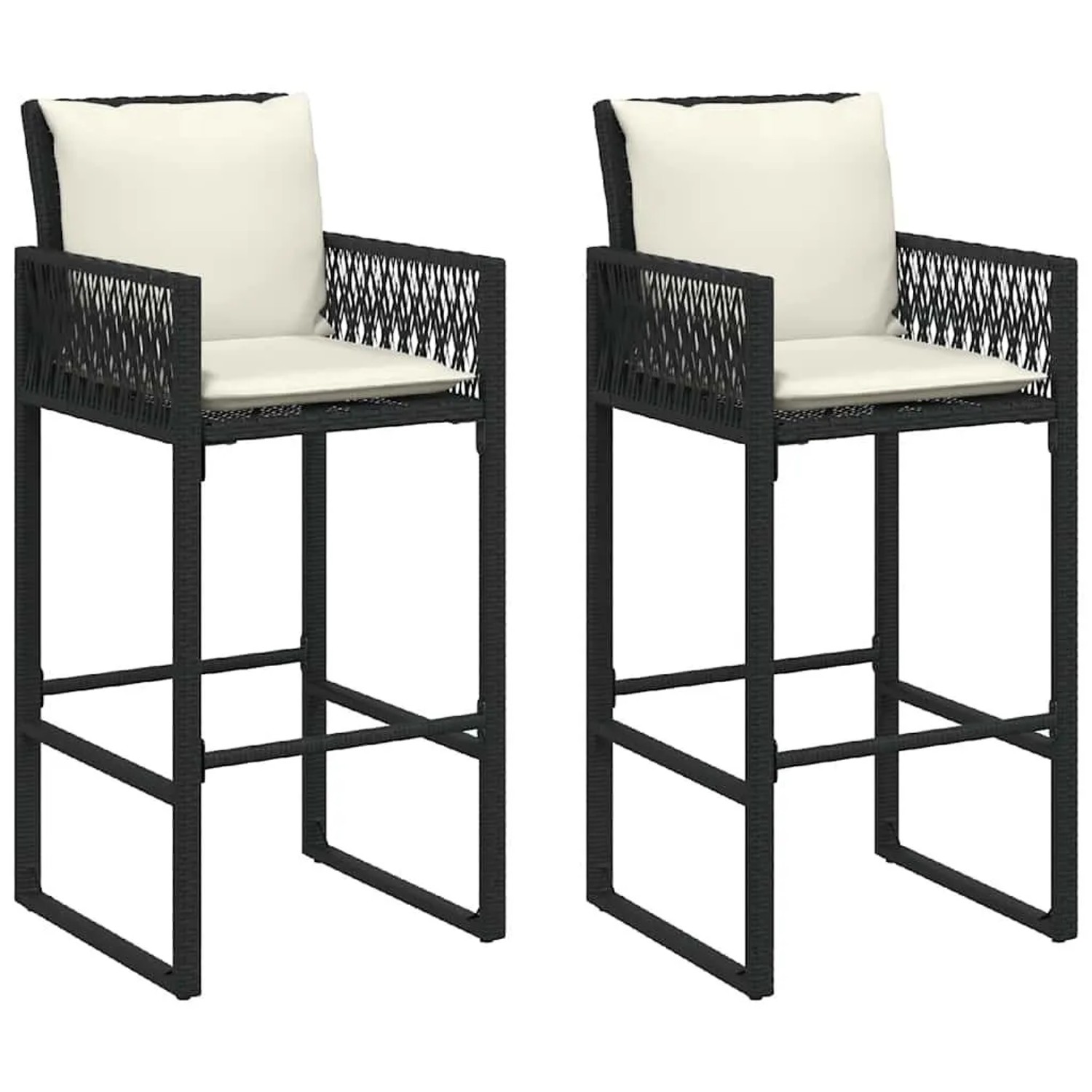 vidaXL Garten-Barhocker mit Kissen 2 Stk Schwarz Poly Rattan 368705
