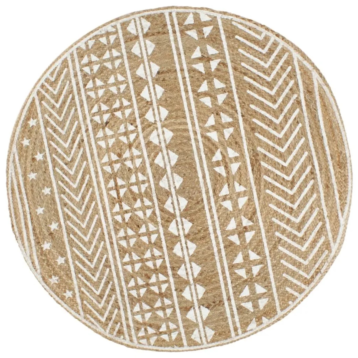 vidaXL Teppich Handgefertigt Jute Weißer Druck 120 cm 133693