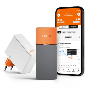 OBI ENERGY TRACKER Stromzähler-Ausleser, Bridge und Smartphone mit heyOBI App. Zeigt Stromverbrauch und Energiedaten grafisch an.