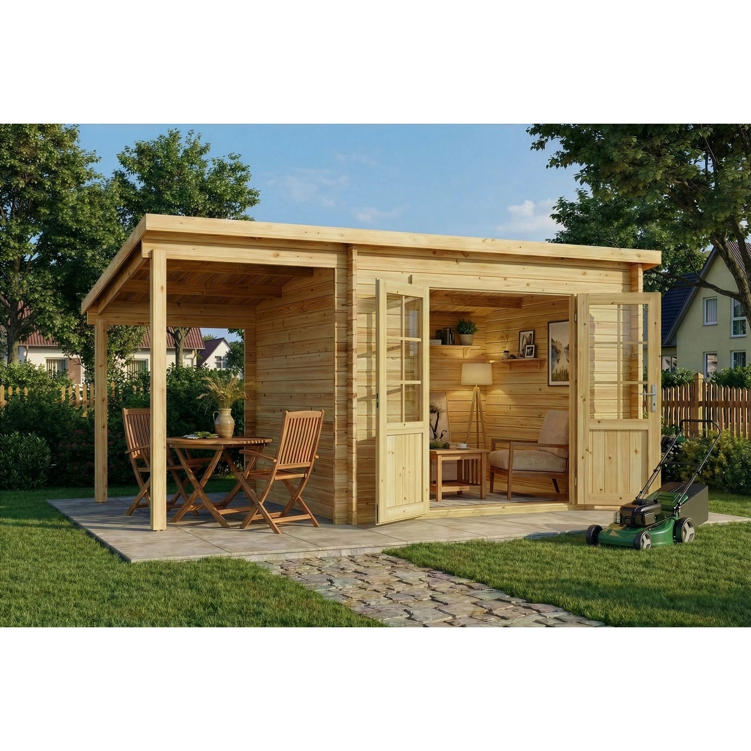 Alpholz Holz-Gartenhaus Maria 450x269cm mit Schleppdach Naturbelassen 34mm Wandstärke