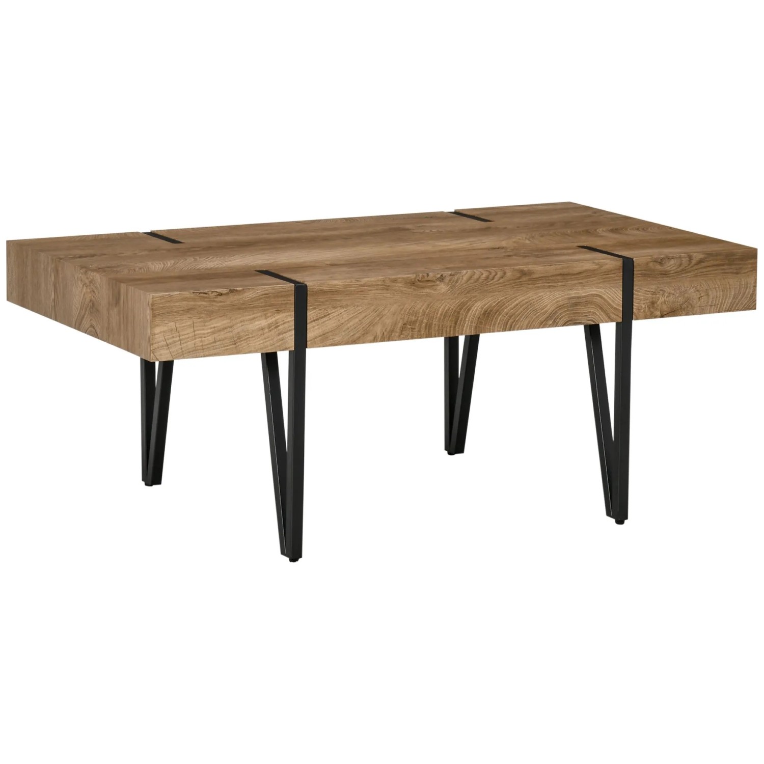 HOMCOM Couchtisch Beistelltisch MDF Eisen Naturholz 105L x 60B x 42H cm