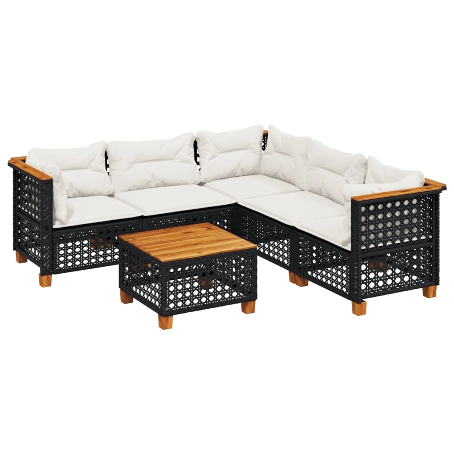 vidaXL 6-Tlg Garten-Sofagarnitur mit Kissen Schwarz Poly Rattan 3261830