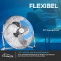 Silberner TroniTechnik Bodenventilator (⌀45cm) mit drei Geschwindigkeitsstufen und Neigungsfunktion.
