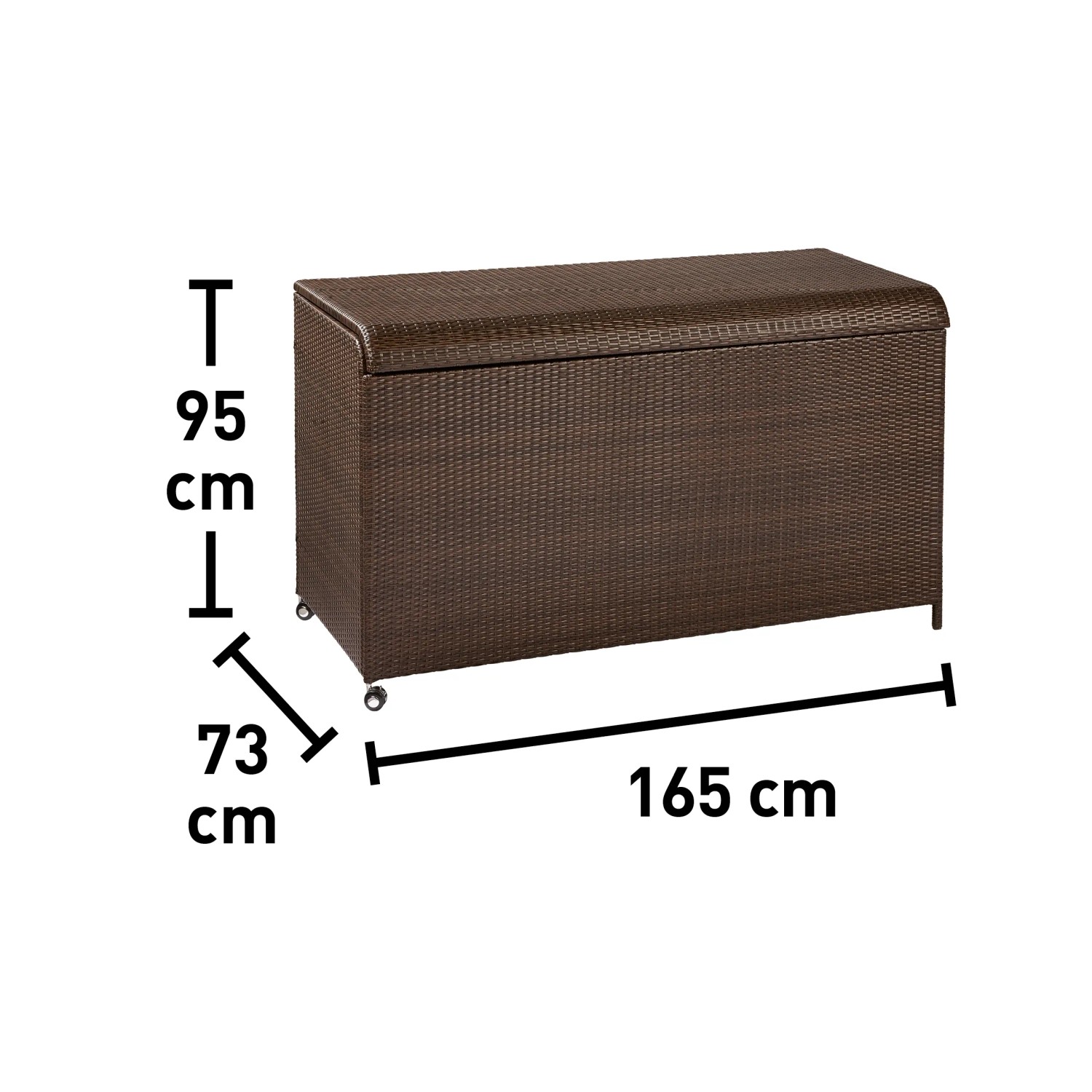 Braune Kissenbox Davenport XXL aus Polyrattan mit Rollen und den Maßen 95x165x73 cm.