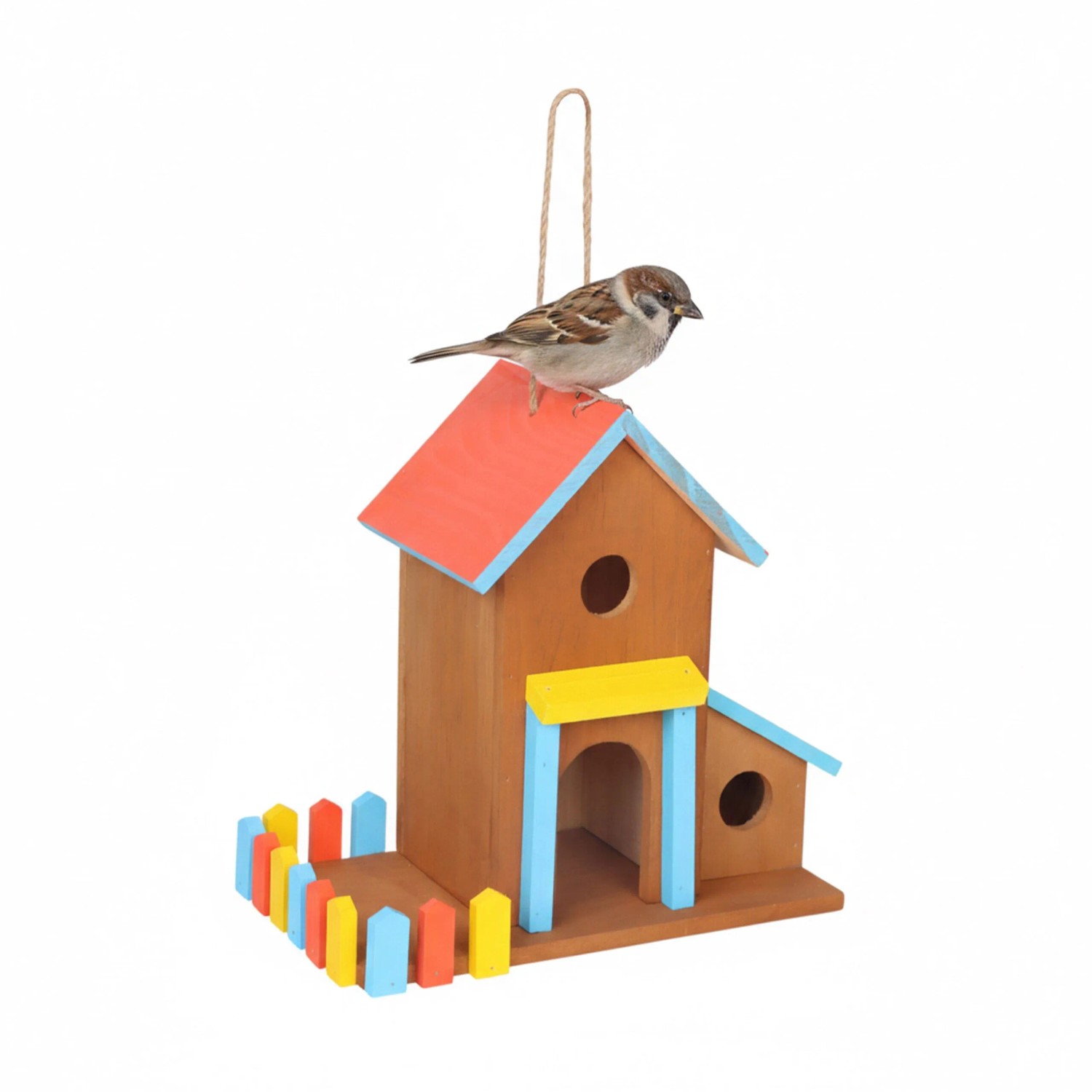 Relaxdays Vogelhaus Kiefernholz Bunt zum Aufhängen 30,5 cm x 32,5 cm x 19 cm
