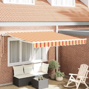 vidaXL Einziehbare Markise, gelb-orange gestreift, 350x250 cm, für Terrasse & Garten.