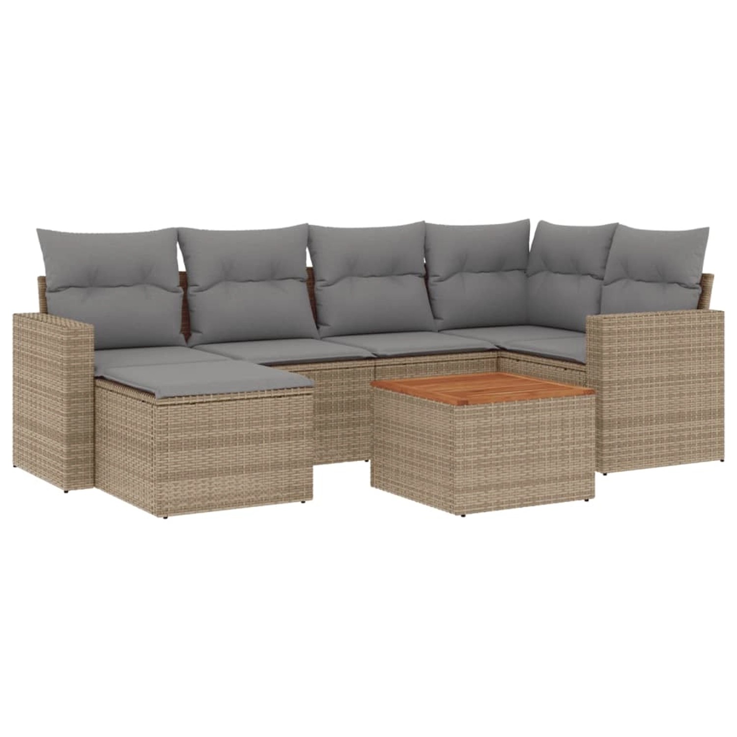 vidaXL 7-Tlg Garten-Sofagarnitur mit Kissen Beige Poly Rattan 3256556