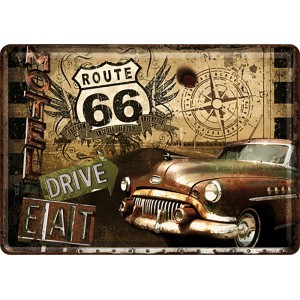 Nostalgic-Art Blechpostkarte Route 66 Road Trip mit Oldtimer und Retro-Motiven.