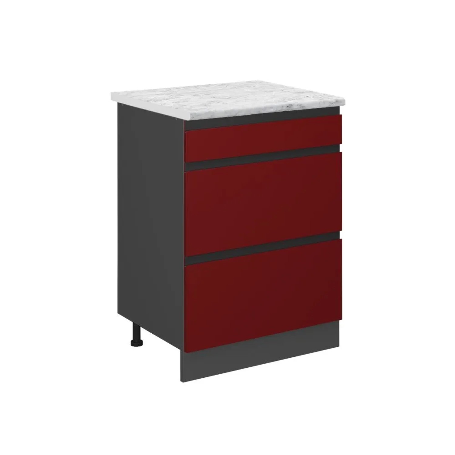 Vicco Schubladenschrank R-Line Schubladenschrank für die Küche Rot 60 cm J-Shape AP Marmor