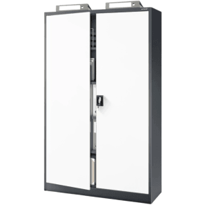DELUKE Aktenschrank KADO, abschließbarer Büroschrank mit Flügeltüren, anthrazit-weiß, 185x115x40 cm.