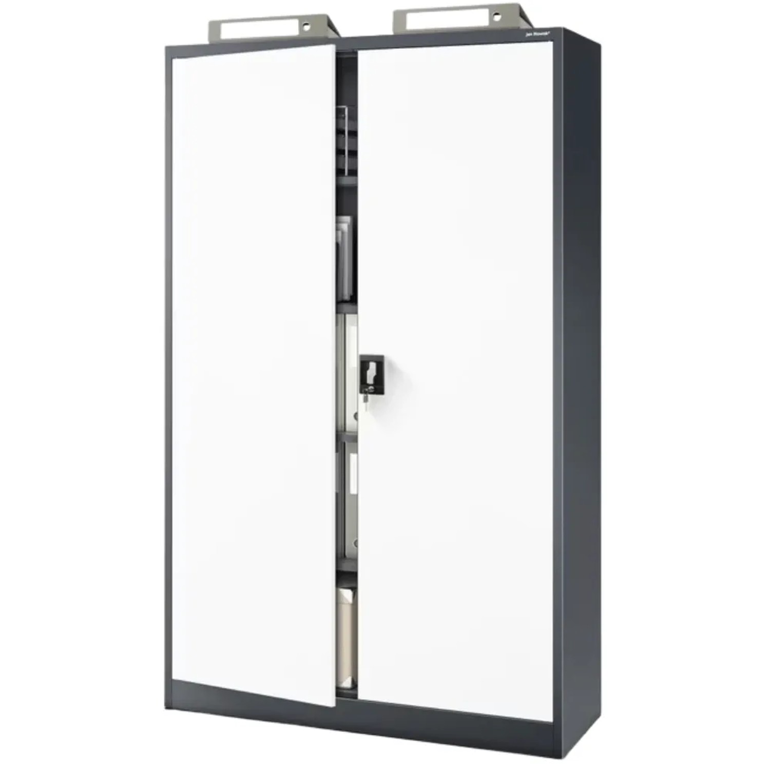 JAN NOWAK Aktenschrank Abschließbar JAN mit Flügeltüren 185 x 115 x 40 cm Anthrazit-Weiß
