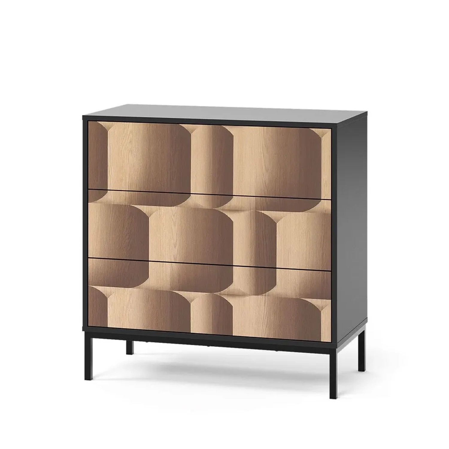Vicco Kommode Eliza Schwarz Eiche 80 x 81 mit 3 Schubladen Art Nr 55179