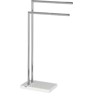 Wenko Handtuchständer Noble Weiß mit zwei Chrom-Stangen und weißem Polyresin-Fuß.