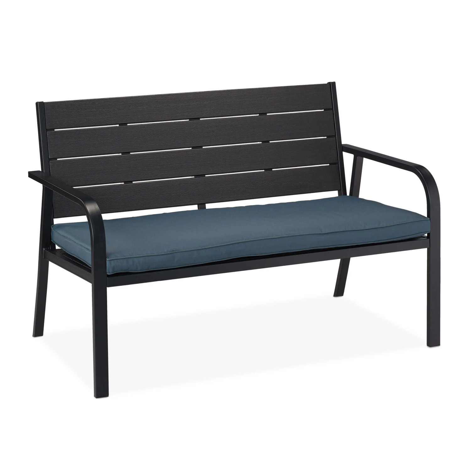 Relaxdays Gartenbank PE-Kunststoff Stahl Schwarz Anthrazit mit Sitzauflage für 2 Personen 78 cm x 118 cm x 66 cm 13,1 kg