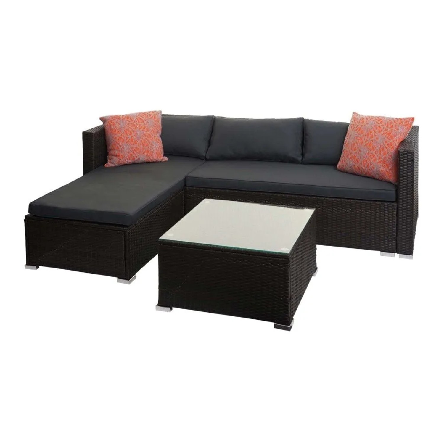 MCW Poly-Rattan Garnitur F57 5-teilig Braun Kissen Dunkelgrau mit Deko-Kissen