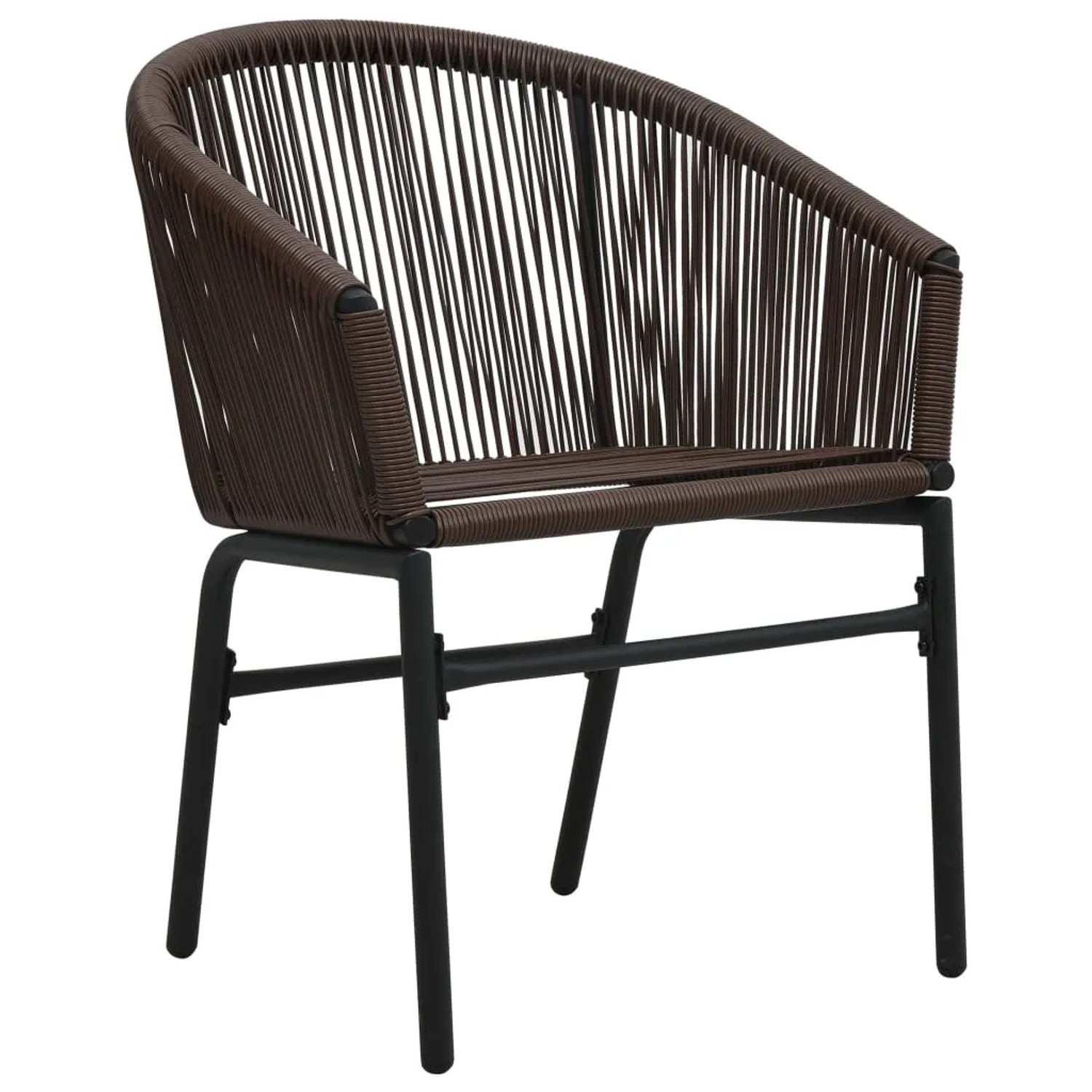 Brauner Rattansessel mit schwarzem Stahlgestell, Teil des vidaXL Bistro-Sets.