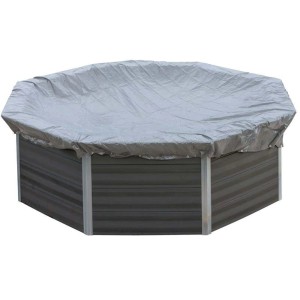 Winterabdeckplane für WPC Pool Santorin, graue Plane schützt Pool vor Witterung und Schmutz.