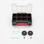 Qbrick System PRO Organizer Set mit Wandadapter, offener Werkzeugkoffer mit Zubehör.