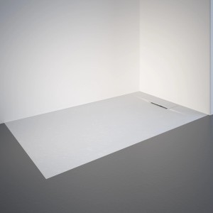 Rechteckige, extraflache, weiße Schulte Duschwanne ExpressPlus 160x90 cm mit Ablaufabdeckung.