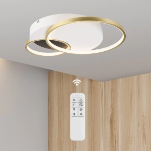 Moderne LED-Deckenleuchte Benito in Weiß, Schwarz und Gold mit Fernbedienung, 57 cm.