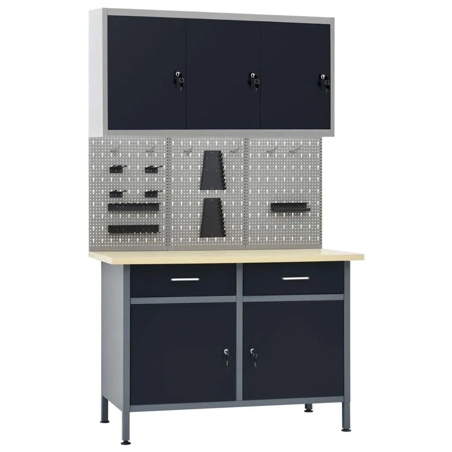 vidaXL Werkbank mit 3 Werkzeugwänden und 1 Wandschrank 3053438