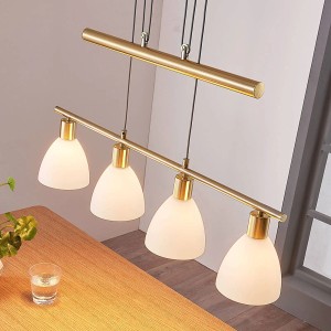 Lindby Pendelleuchte Simeon 9620356 Modern in Gold Messing aus Glas 4-flammig E14 Wohnzimmerleuchte