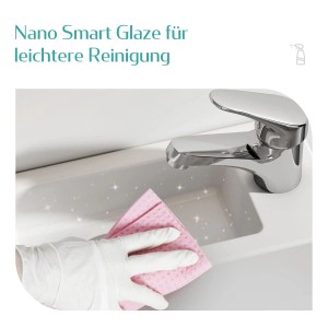 Emke Handwaschbecken aus Keramik wird mit einem Tuch gereinigt.