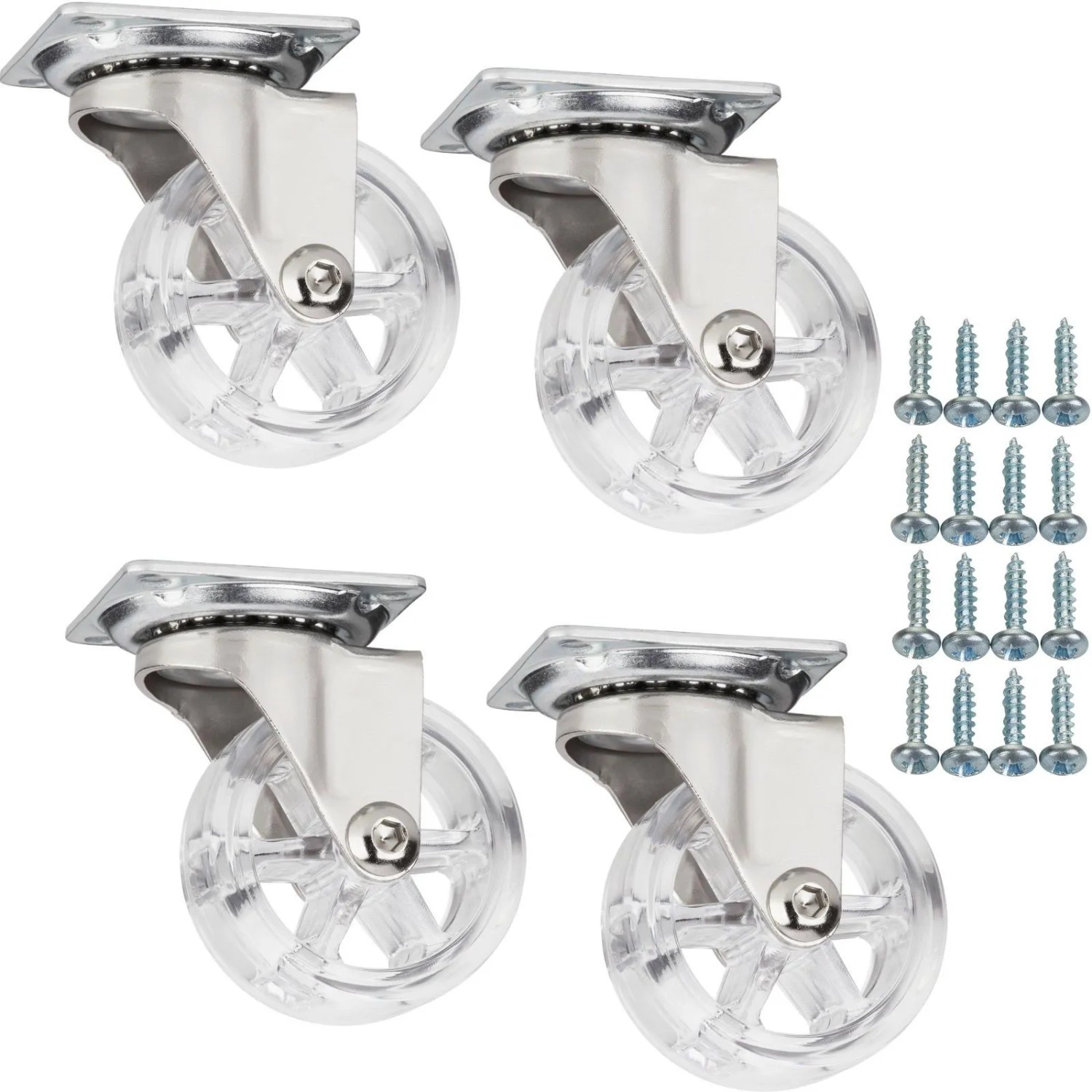 SOTECH 4 x Möbelrolle RAPID Ø50 mm Transparent Ohne Bremse inkl. Schraubenset