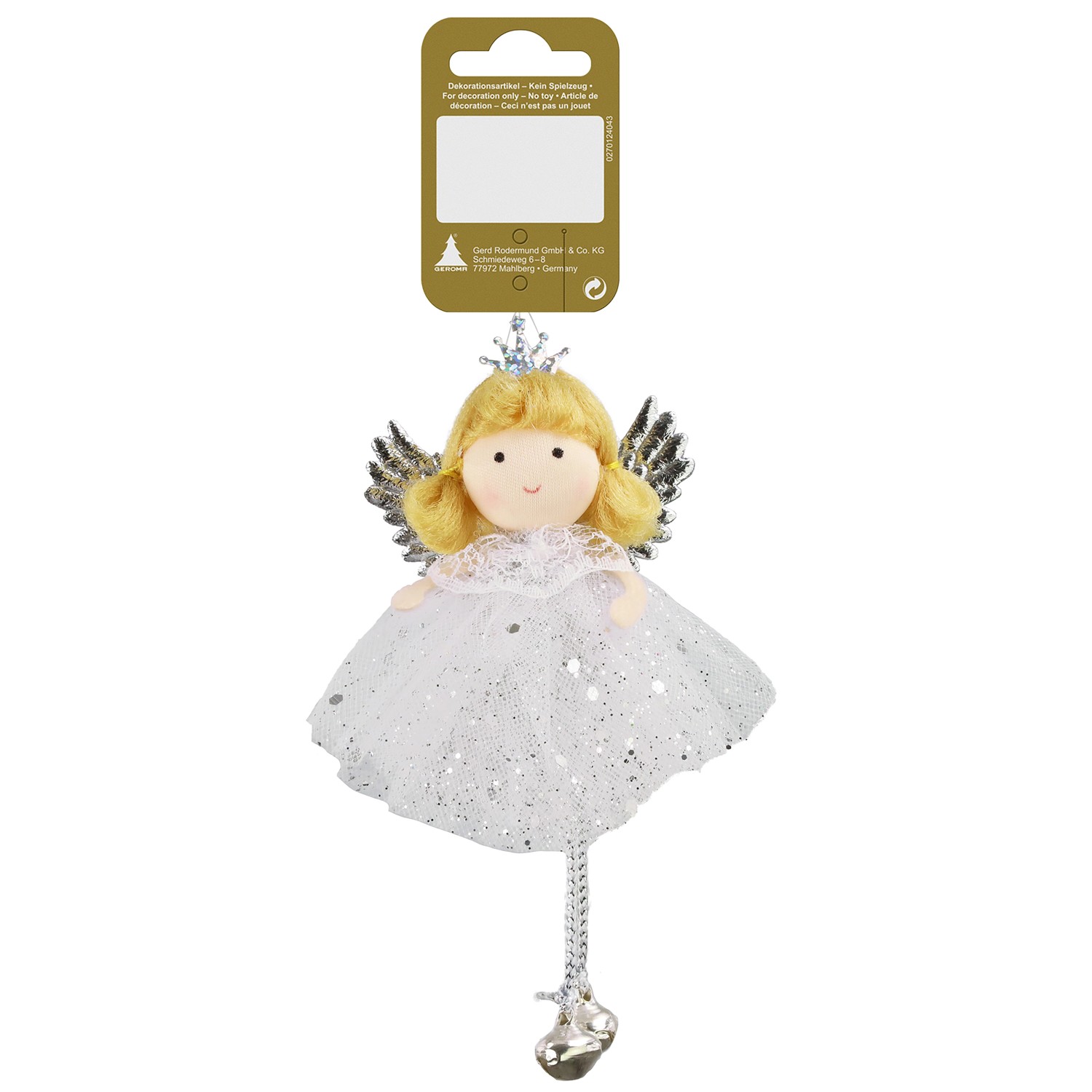 Weihnachts-Deko Engel aus Stoff zum Hängen 14,5 cm Weiß-Silber günstig online kaufen