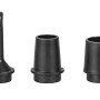 Drei schwarze Adapter für die Bestway PowerTouch Luftpumpe, Zubehör für Luftmatratzen und mehr.