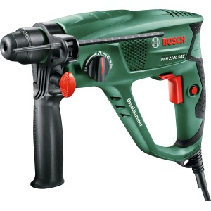 Grüner Bosch Bohrhammer PBH 2100 SRE mit SDS-Plus Aufnahme für Bohr- und Hammerarbeiten.