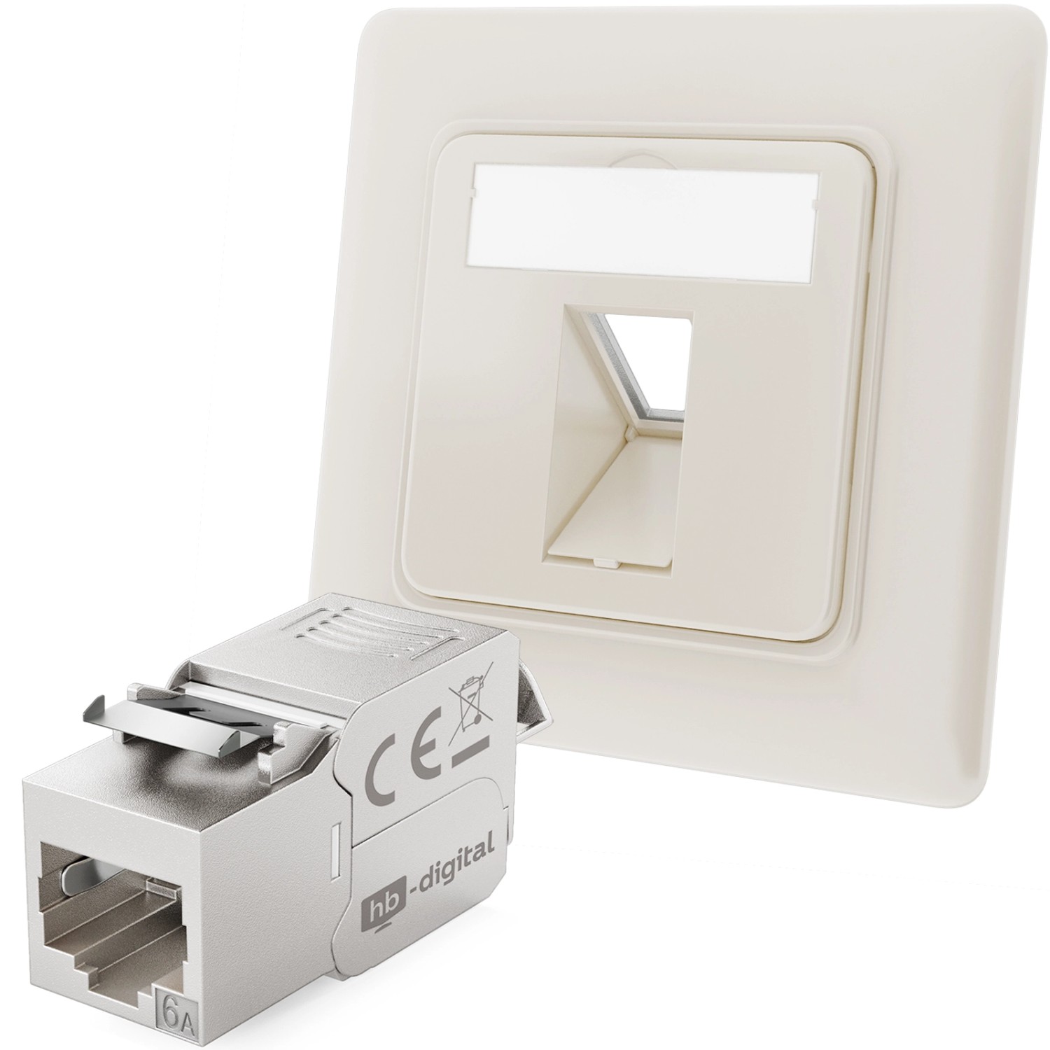 hb-digital Netzwerkdose Unterputz Einsatz 1 Port mit 1x Keystone Modul CAT 6a RAL9010