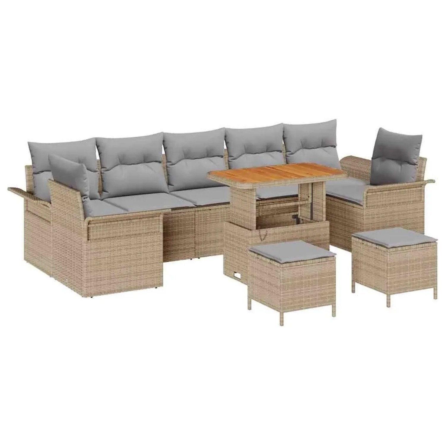 vidaXL Garten-Sofa-Set mit Kissen 10-Tlg Beige und Hellgrau 3364072