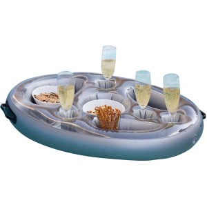 Schwimmender Getränkehalter für Whirlpool mit Getränken und Snacks.