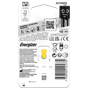 Energizer Hörgerätebatterien Größe 10, 8er-Packung. Knopfzellen für Hörgeräte.