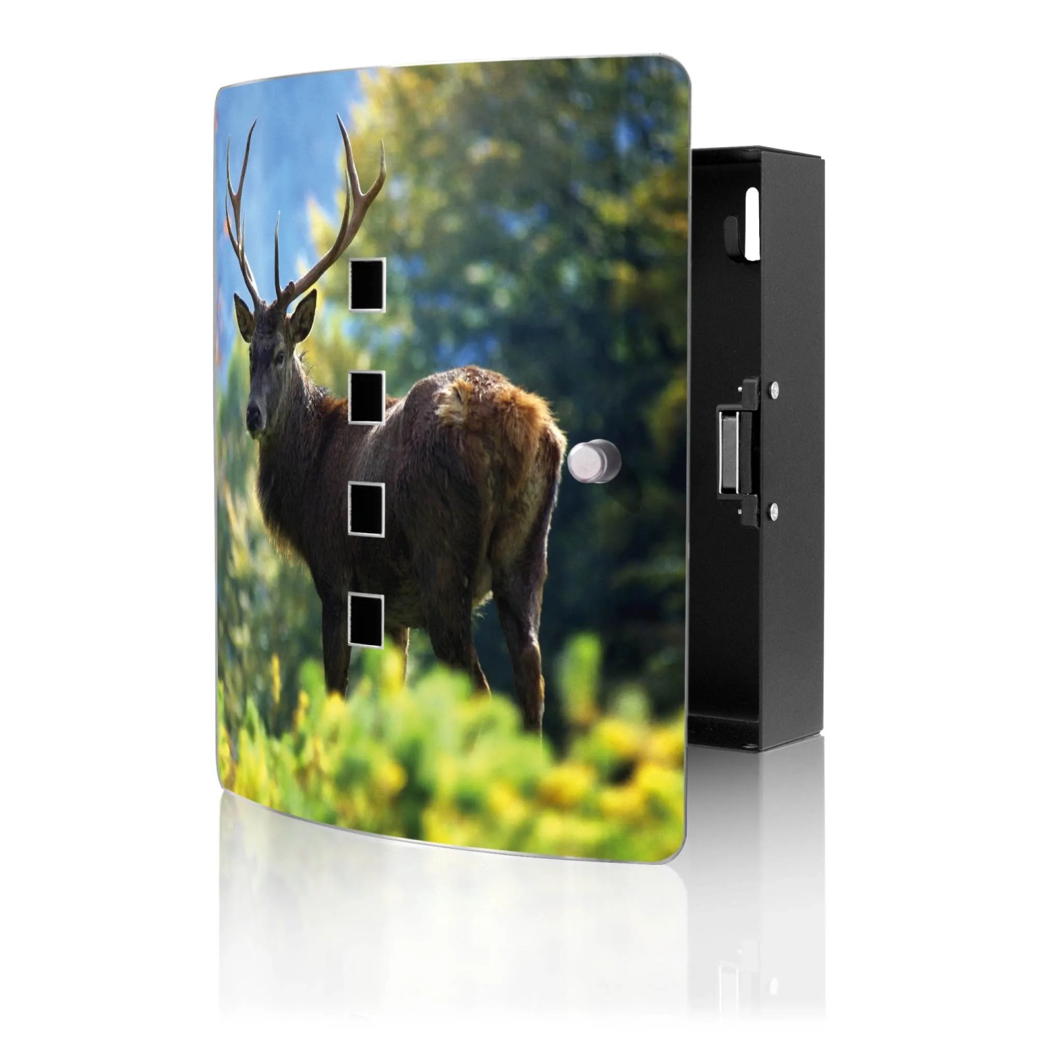 Banjado Design Schlüsselkasten Aus Edelstahl Für 10 Schlüssel 24x21,5x7cm Mit Magnetverschluss Motiv Hirsch