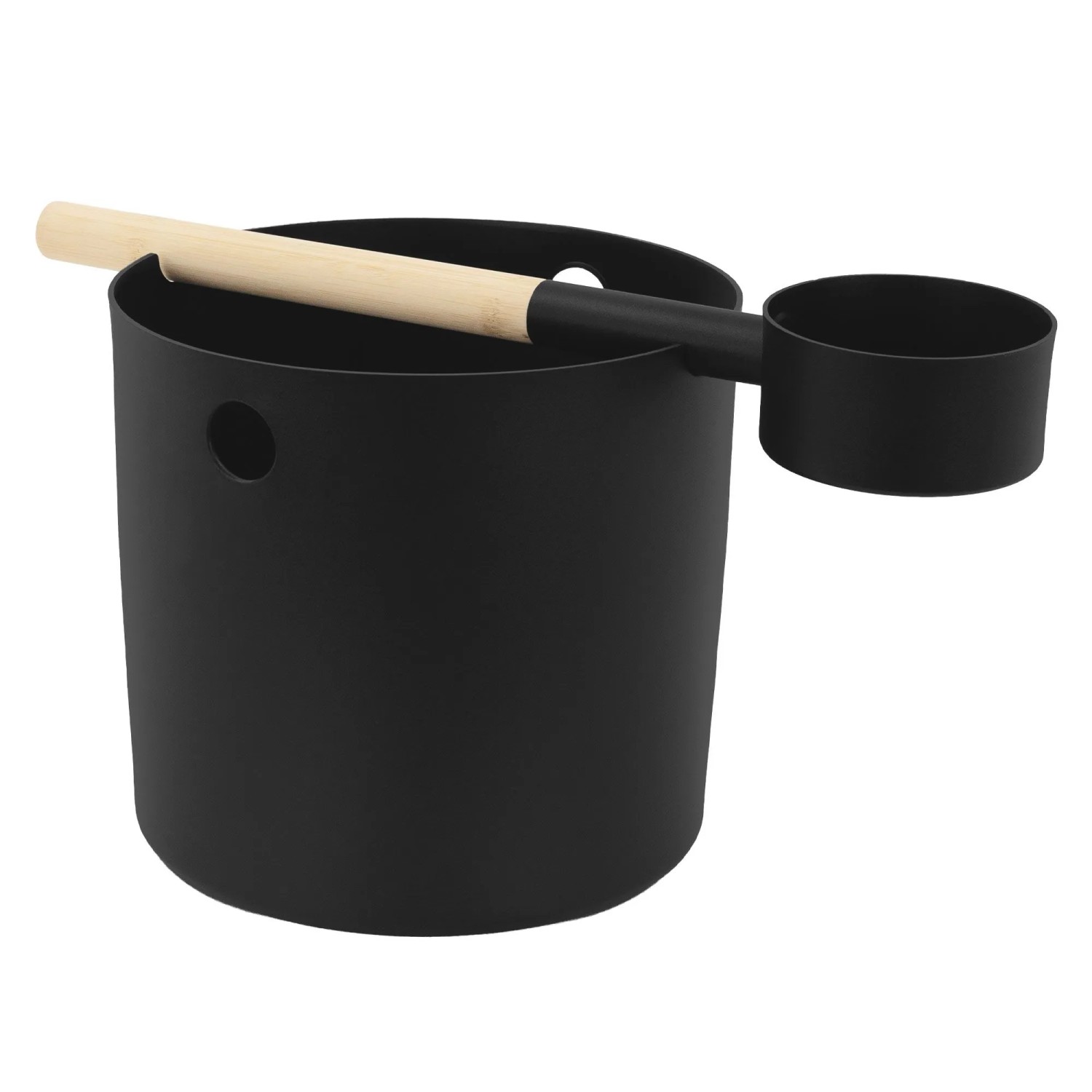 LuxeBath Sauna Zubehör Set 2 Tlg Saunaaufguss Set Aufgusseimer Saunakelle aus Aluminium Schwarz