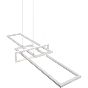 Moderne Trio LED Pendelleuchte Salinas, weiß matt, mit rechteckigen Elementen für Esszimmer.