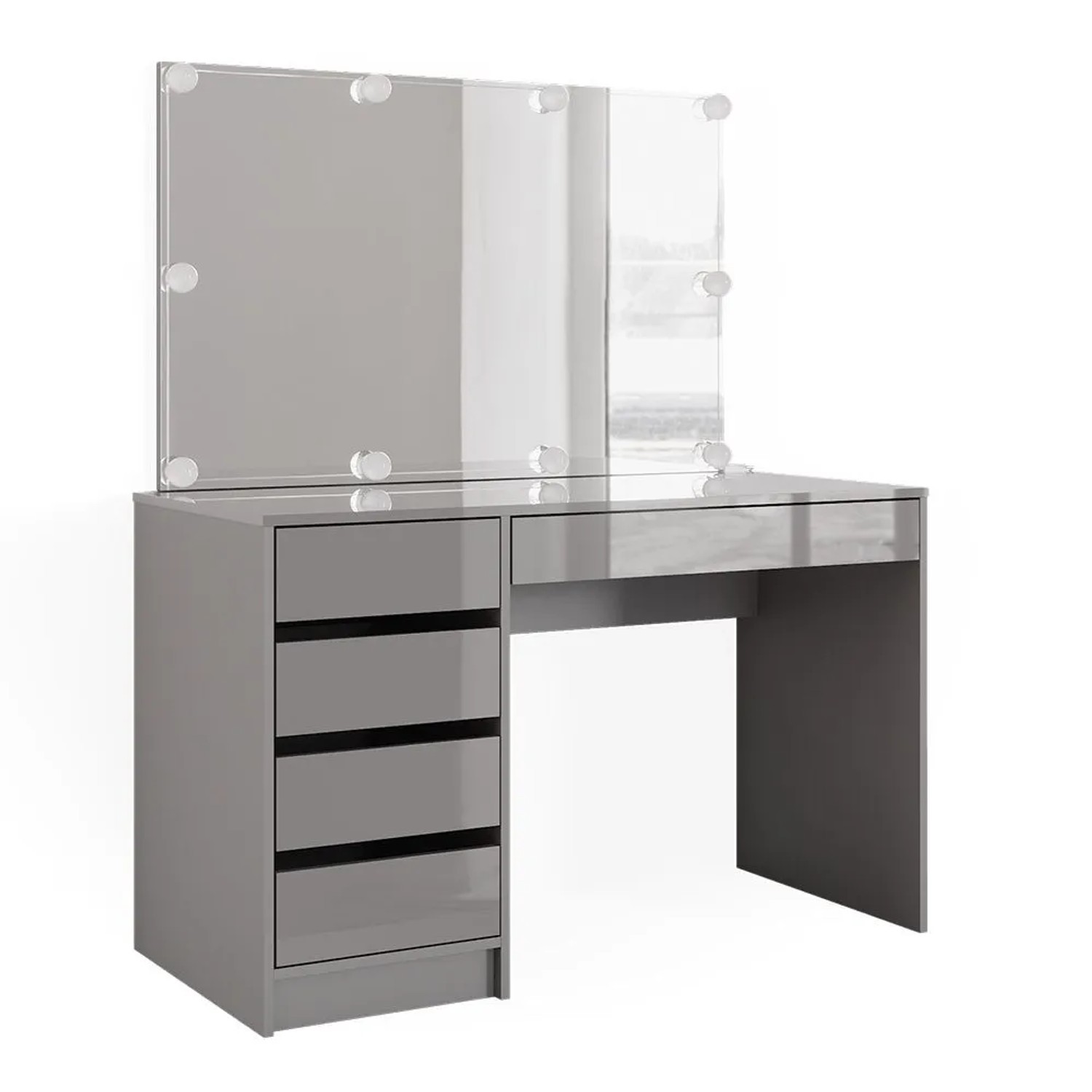 Vicco Schminktisch Sherry Grau 120 x 145 mit Spiegel und LED-Lichterkette