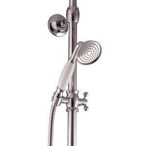 PaulGurkes Duschsystem: Retro Aufputz Regendusche mit Handbrause, Chrom-Optik.