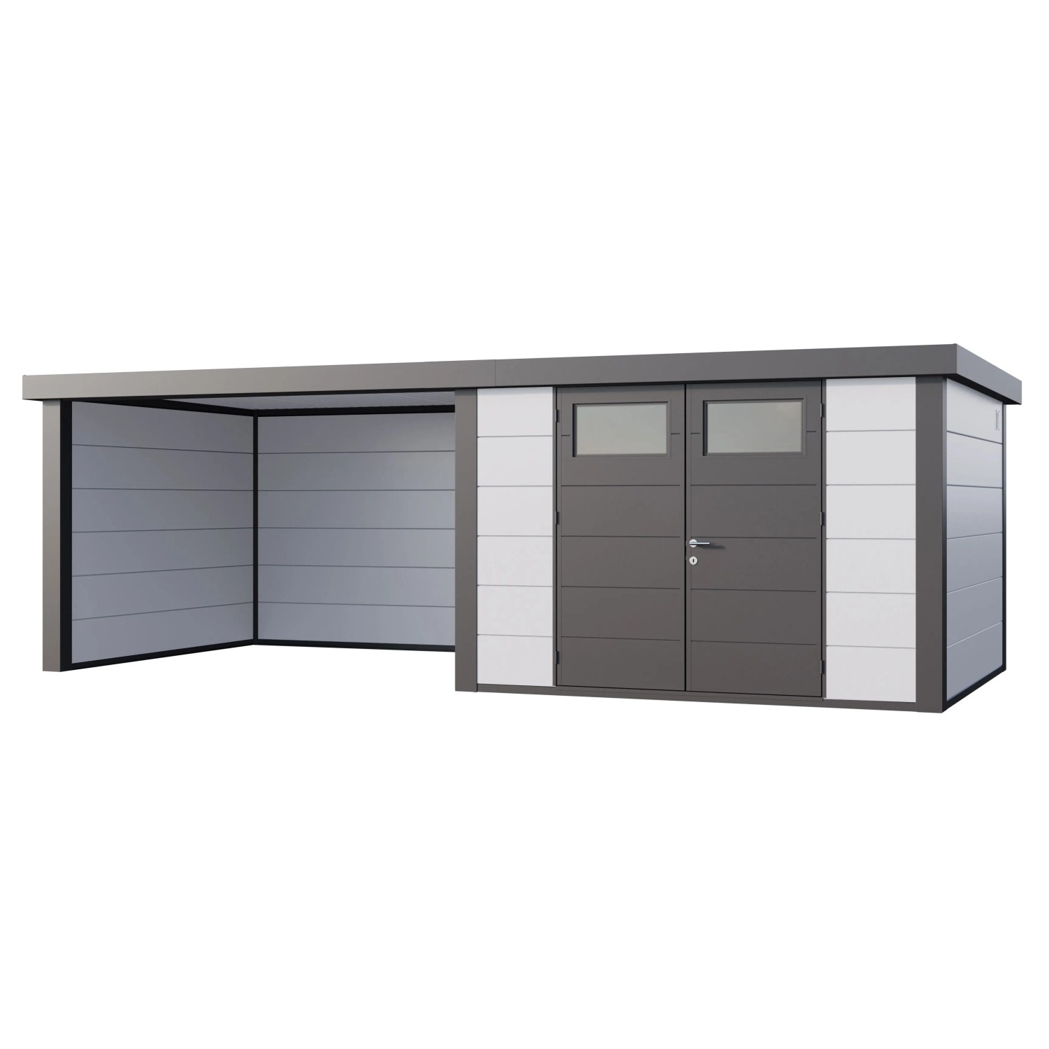 Gerätehaus Classico 3030 mit Lounge L Links 642 cm x 238 cm Weiß günstig online kaufen