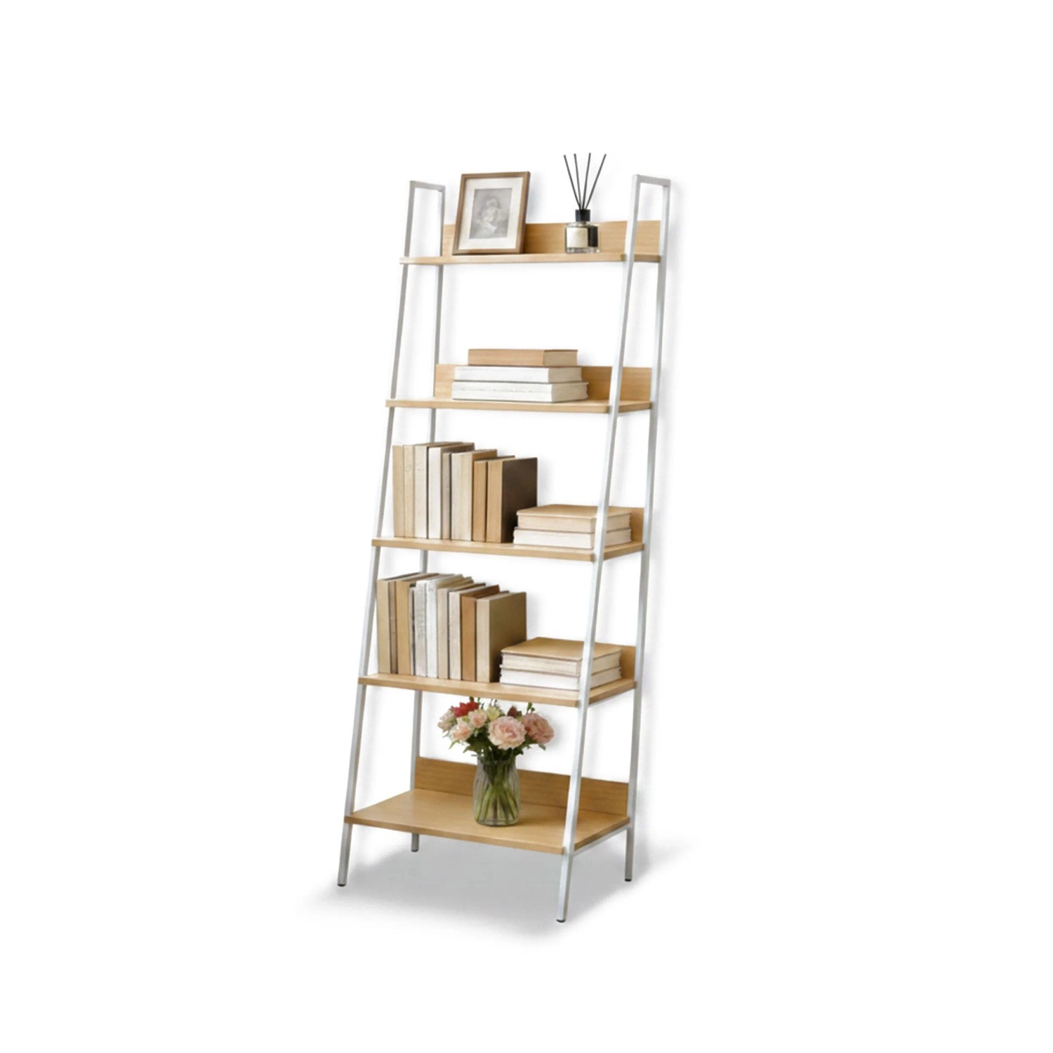 Relaxdays Standregal mit 5 Ablagen MDF Eisen Holzoptik Weiß Freistehend 170 cm x 60 cm x 30 cm