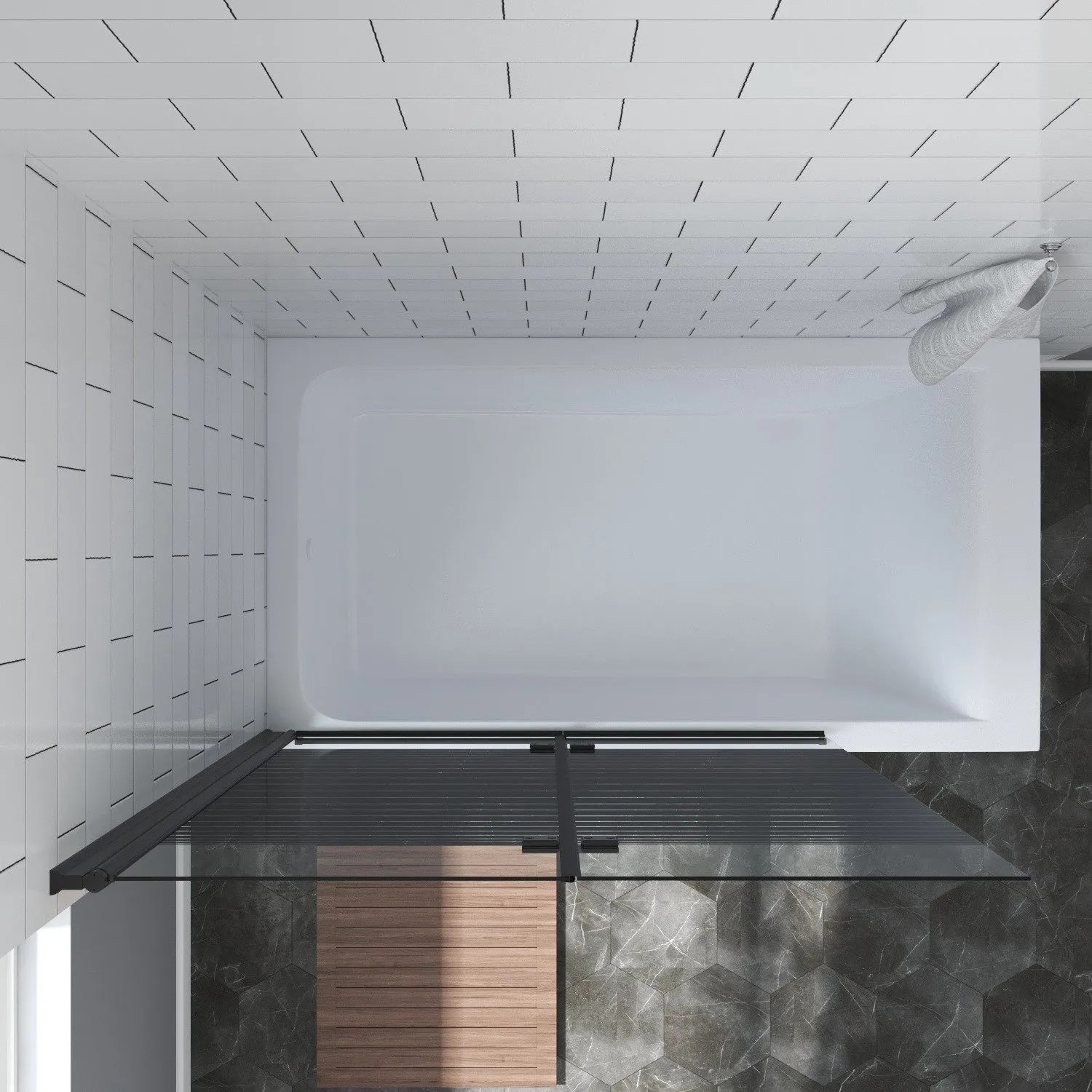 Aquabatos Badewannenaufsatz, 2-teilig, 120x140 cm, schwarz matt, mit ESG-Glas für Badewannen.
