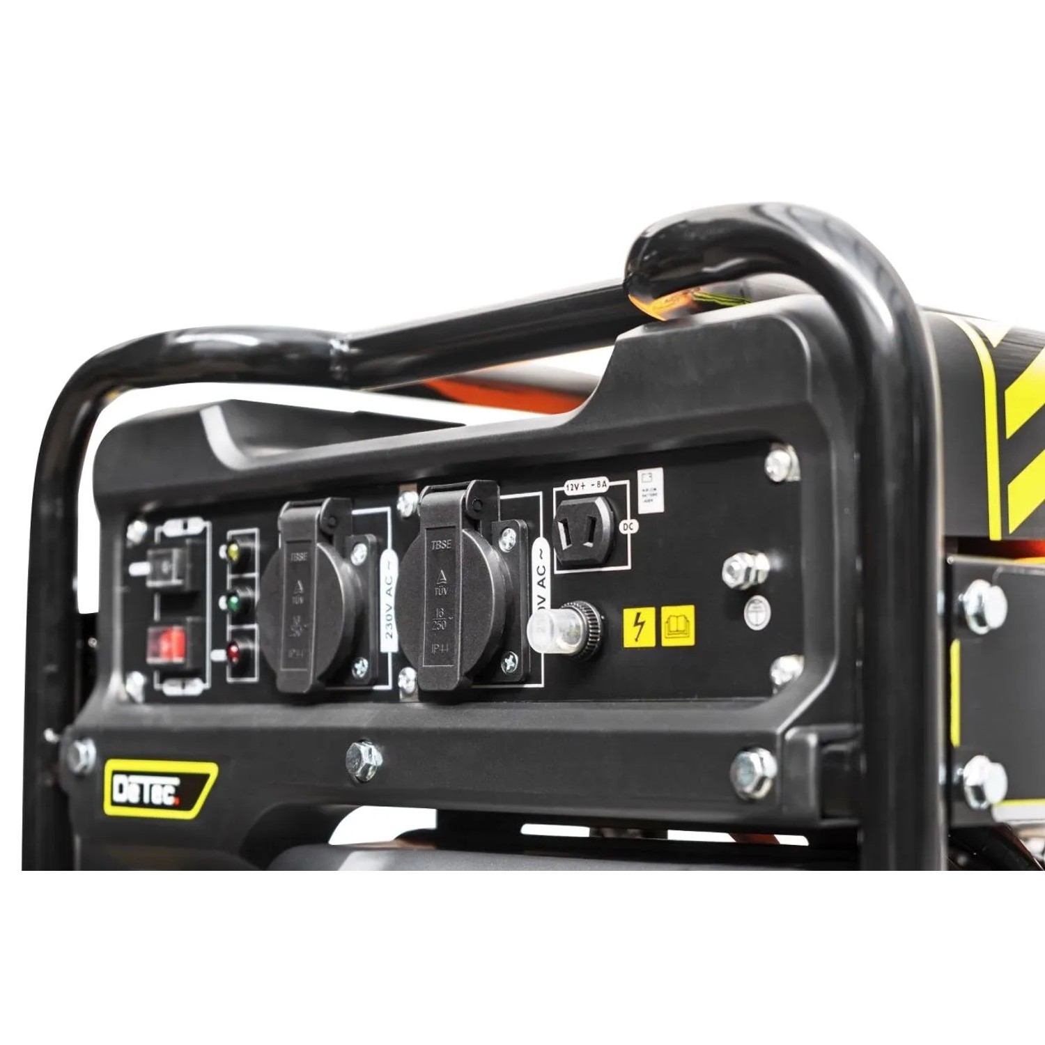 DeTec. Inverter Stromerzeuger 3,5 kW: Detailansicht der Anschlüsse (230V, 12V).