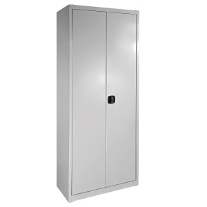 PROREGAL Flügeltürenschrank, Lichtgrau, mit Schlitzplatte und 50 Sichtlagerkästen. Aktenschrank für Werkstatt und Garage.