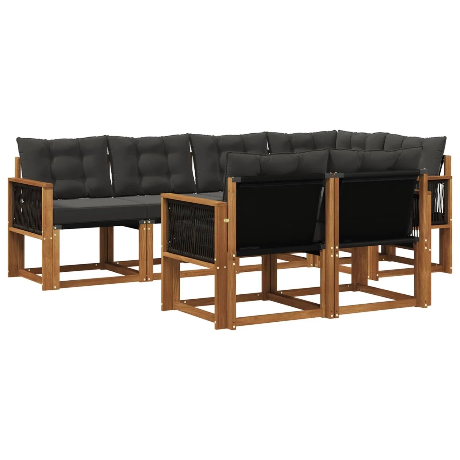 vidaXL Outdoor-Sofagarnitur mit Kissen 7 Stk Natur und Schwarz 3382016